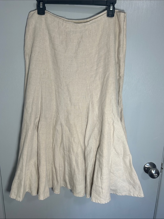 Liz Claiborne Dresses & Skirts - Liz Claiborne Beige Linen Paneled Midi Skirt Flounce Hem Lined Size 12 Boho
